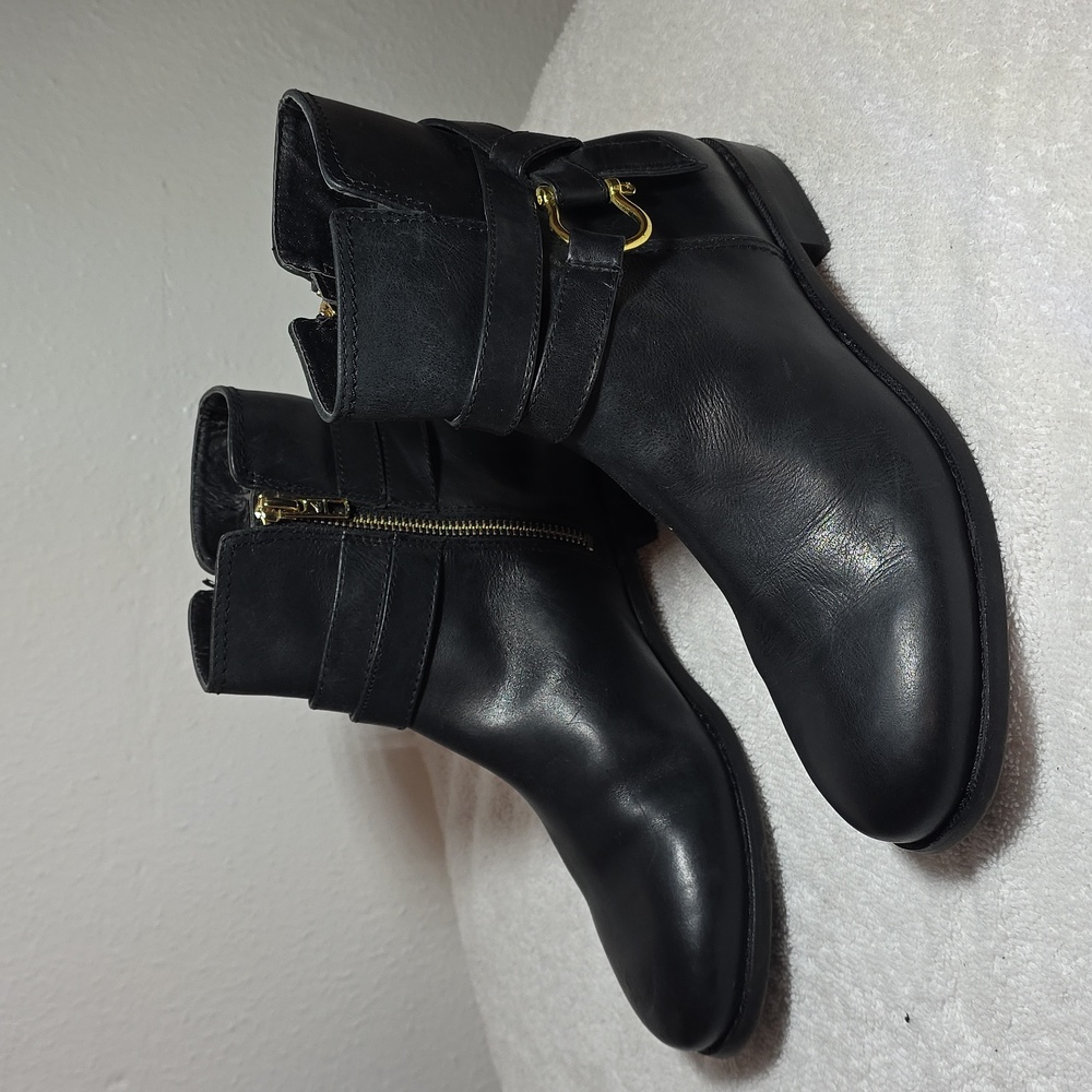 Sperry Ankle Black Ladies 7 Clinton Zipper Boots and White 100 % Leather Guc